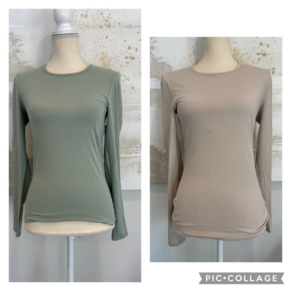 Yogalicious Heavenly Ribbed Kathleen Full Length Long Sleeve Top Bundle (2)